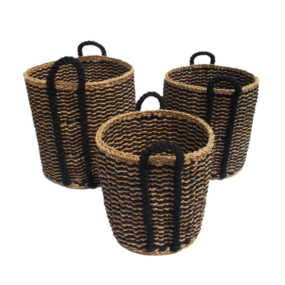 DURUK ΚΑΛΑΘΙ SET 3ΤΜΧ 45x45x45 SEAGRASS ΦΥΣΙΚΟ ΜΑΥΡΟ HOGLA ROPE