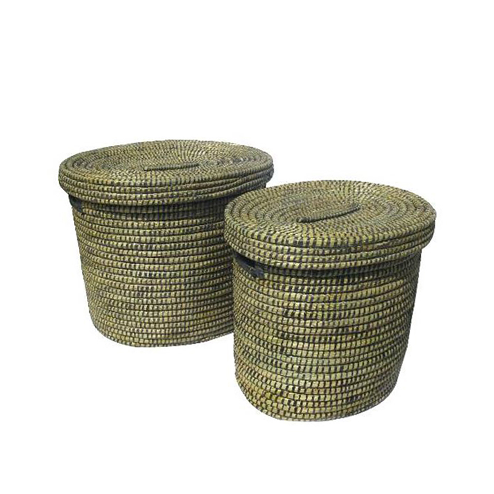 KENYA ΚΑΛΑΘΙ ΜΕ ΚΑΠΑΚΙ SET 2ΤΜΧ 55x55x50 KANSGRASS ΦΥΣΙΚΟ ΜΑΥΡΟ PVC