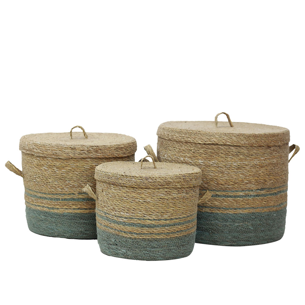 AMORGOS ΚΑΛΑΘΙ ΜΕ ΚΑΠΑΚΙ SET 3ΤΜΧ 38x38x30 SEAGRASS ΦΥΣΙΚΟ ΜΕΝΤΑ