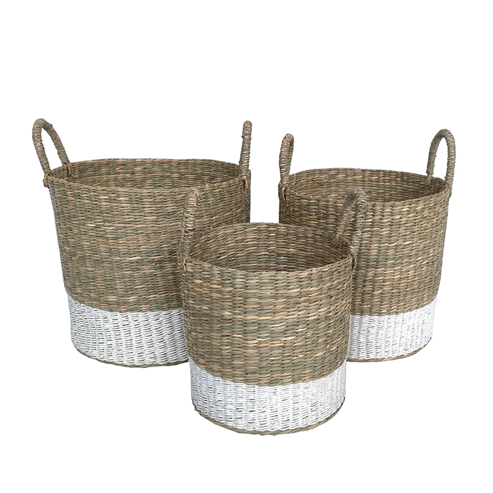 SIFNOS ΚΑΛΑΘΙ SET 3ΤΜΧ 33x33x39 SEAGRASS ΦΥΣΙΚΟ ΛΕΥΚΟ