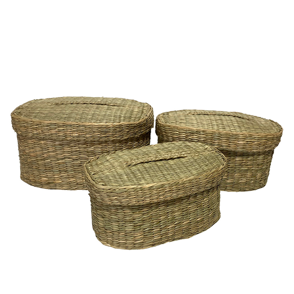 SIFNOS OVAL ΚΟΥΤΙ ΜΕ ΚΑΠΑΚΙ SET 3ΤΜΧ 30x20x15 SEAGRASS ΦΥΣΙΚΟ