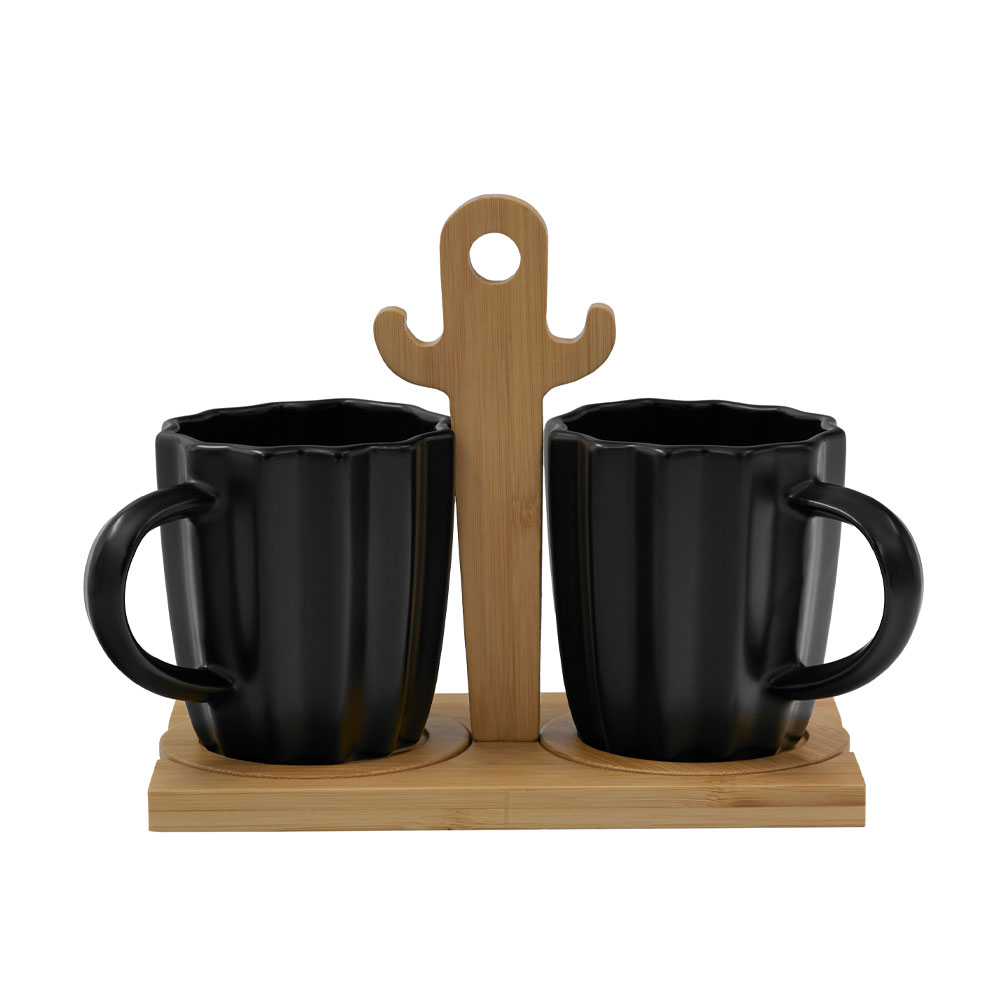 CACTUS ΚΟΥΠΑ ESPRESSO SET 2ΤΜΧ 20x12x17 ΠΟΡΣΕΛΑΝΗ ΜΑΥΡΟ ΦΥΣΙΚΟ BAMBOO