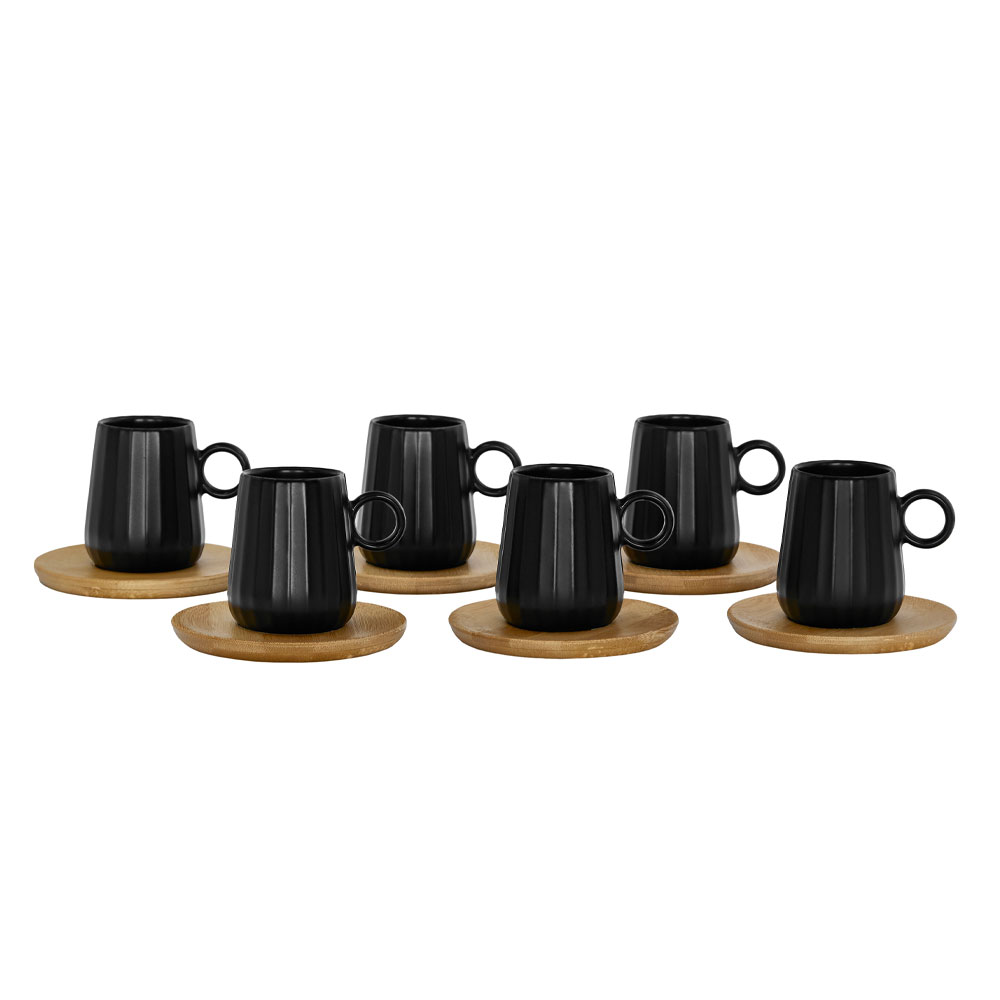 RIPPLE ΚΟΥΠΑ ESPRESSO SET 6ΤΜΧ 26x23x6 ΠΟΡΣΕΛΑΝΗ ΜΑΥΡΟ ΦΥΣΙΚΟ BAMBOO