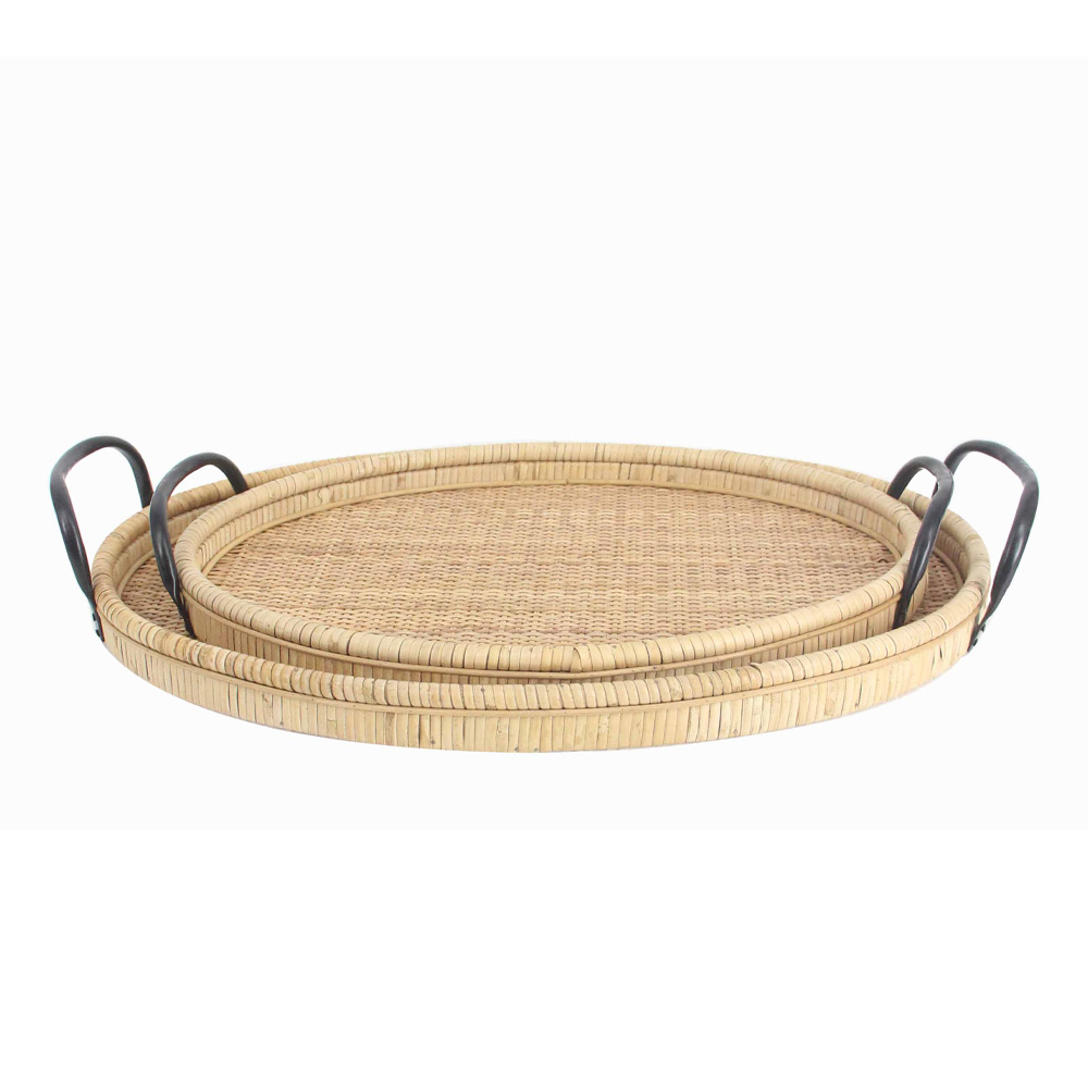 KAMIRA ΔΙΣΚΟΣ SET 2ΤΜΧ 62x39x10 RATTAN ΦΥΣΙΚΟ ΜΑΥΡΟ PLYWOOD