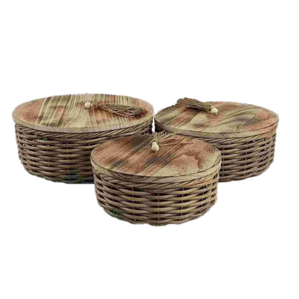 KEGAN ΚΟΥΤΙ ΑΠΟΘΗΚΕΥΣΗΣ ΣΕΤ 3ΤΜΧ ΞΥΛΟ RATTAN ΚΑΦΕ 41x41xH17cm