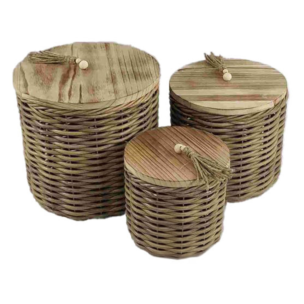 KEGAN ΚΟΥΤΙ ΑΠΟΘΗΚΕΥΣΗΣ ΣΕΤ 3ΤΜΧ ΞΥΛΟ RATTAN ΚΑΦΕ 32x32xH30cm