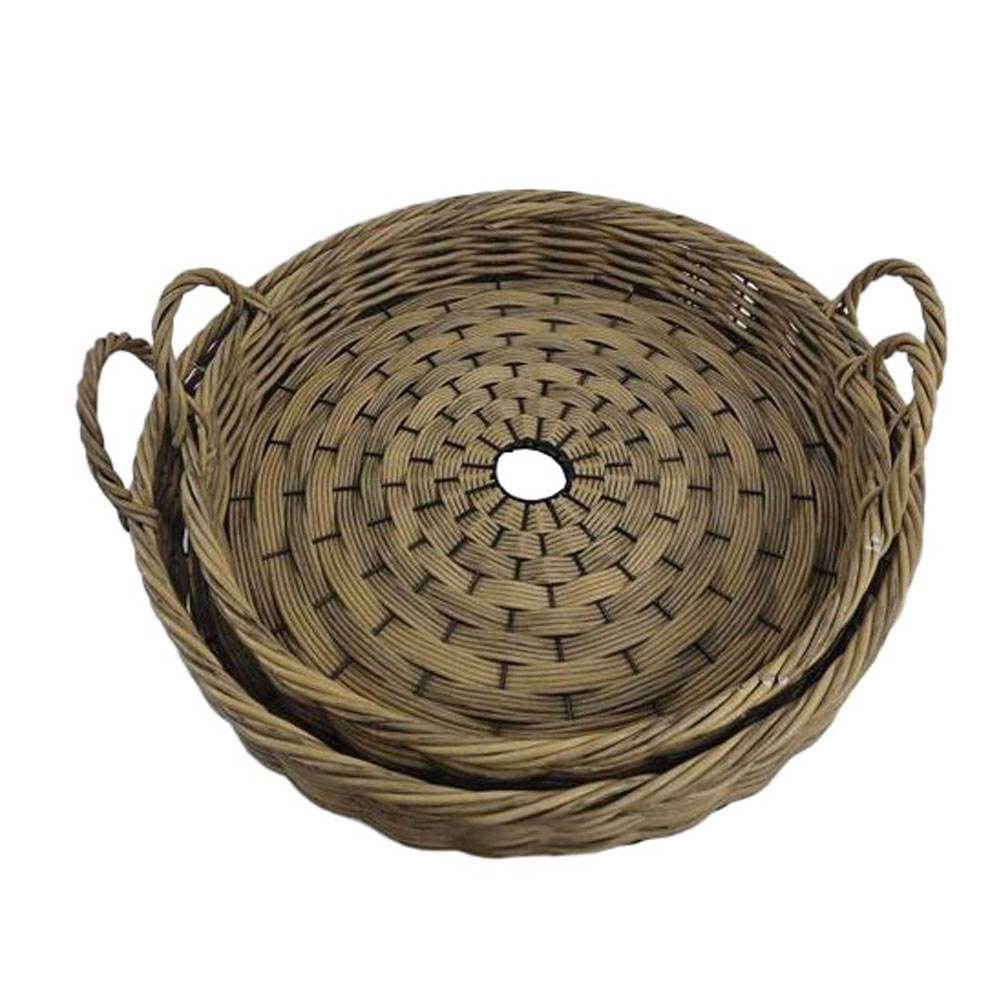 KEGAN ΔΙΣΚΟΣ SET 2ΤΜΧ 56x56x11 ΞΥΛΟ ΚΑΦΕ RATTAN