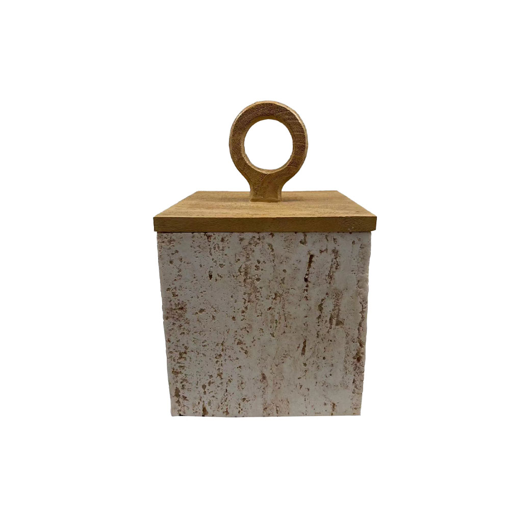 COPPER B ΔΟΧΕΙΟ ΑΠΟΘΗΚΕΥΣΗΣ ΜΕ ΚΑΠΑΚΙ 15x15x24cm POLYRESIN STONE ΦΥΣΙΚΟ